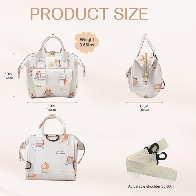 Mozzilog Small Diaper Bag Crossbody, Convertible 4 in 1 Compact Baby Bag for Mom, Mini Travel Mommy Tote w/Shoulder for Stroller,Toddler Daiper Backpack with Insulated Pockets (Off White Animal) - Image 4
